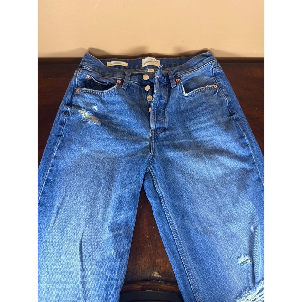 Universal Thread Mid Rise 90s Baggy Jeans Medium Wash Distressed Button Fly 2
